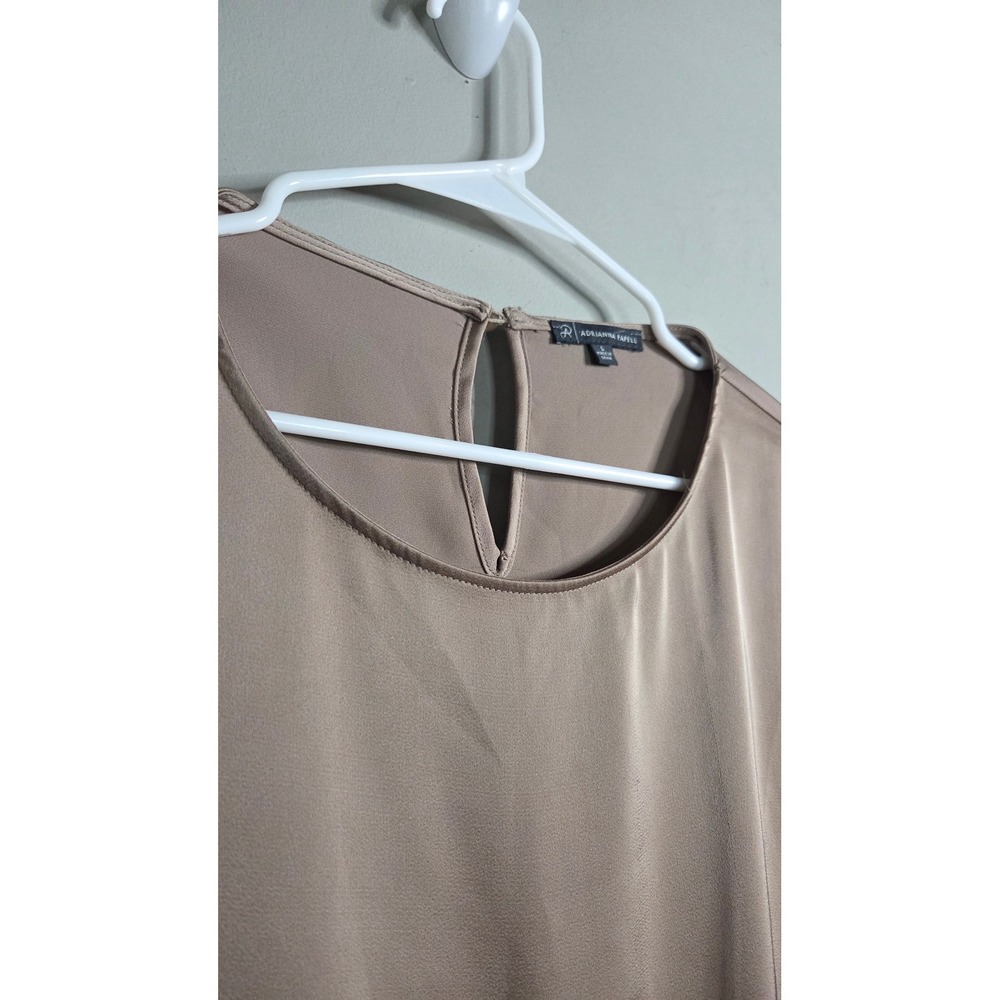 Adrianna Papell Blouse Womens Large Tan Satin Long Sleeve Drawstring Hem Top